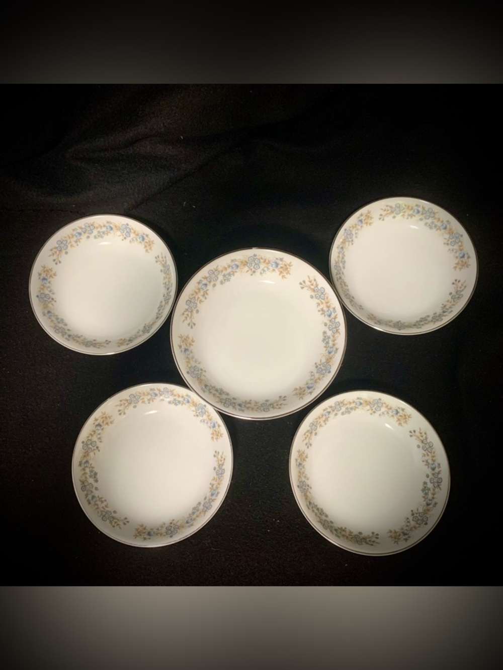 (5) Vintage Oxford “Blue Heaven” Dessert Bowls Bundle – Blue Floral Pattern